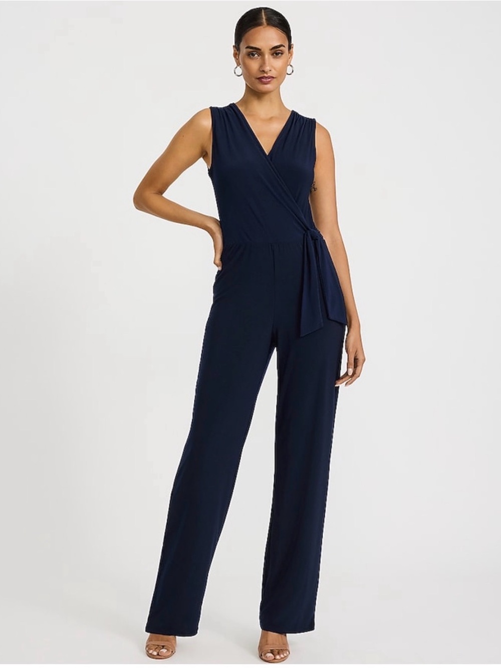 Express V-Neck Wrap Tie Waist Wide Leg Jumpsuit